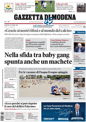 Prima pagina Gazzetta di Modena di oggi - Quotidiano regionale