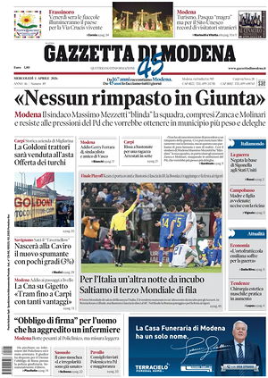 Prima pagina Gazzetta di Modena di oggi - Quotidiano regionale