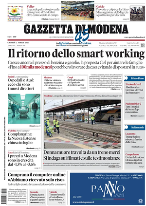 Prima pagina Gazzetta di Modena di oggi - Quotidiano regionale