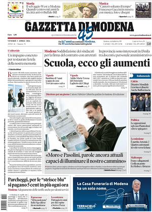 Prima pagina Gazzetta di Modena di oggi - Quotidiano regionale