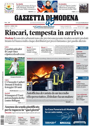 Prima pagina Gazzetta di Modena di oggi - Quotidiano regionale