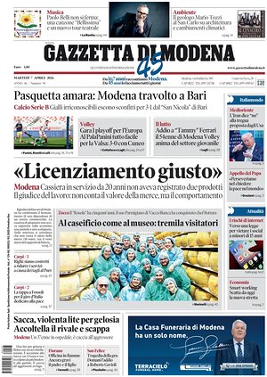 Prima pagina Gazzetta di Modena di oggi - Quotidiano regionale
