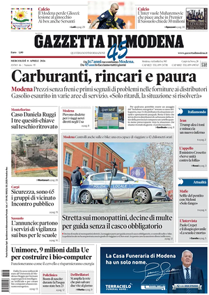 Prima pagina Gazzetta di Modena di oggi - Quotidiano regionale