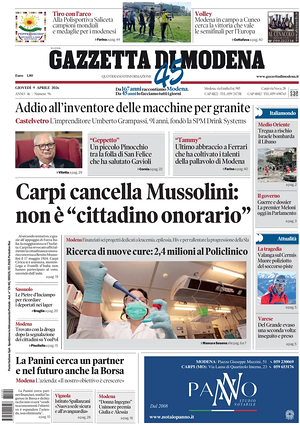 Prima pagina Gazzetta di Modena di oggi - Quotidiano regionale
