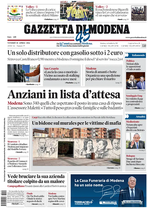Prima pagina Gazzetta di Modena di oggi - Quotidiano regionale