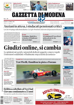 Prima pagina Gazzetta di Modena di oggi - Quotidiano regionale