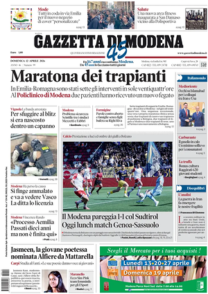 Prima pagina Gazzetta di Modena di oggi - Quotidiano regionale