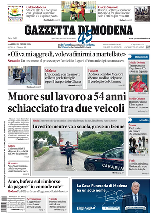 Prima pagina Gazzetta di Modena di oggi - Quotidiano regionale