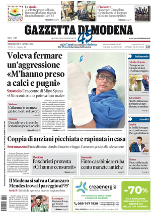 Prima pagina Gazzetta di Modena di oggi - Quotidiano regionale