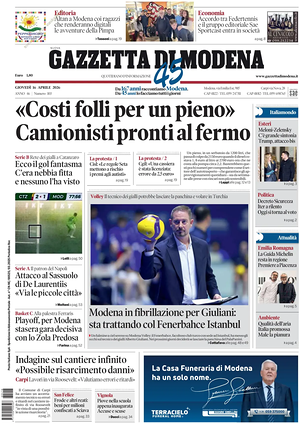 Prima pagina Gazzetta di Modena di oggi - Quotidiano regionale