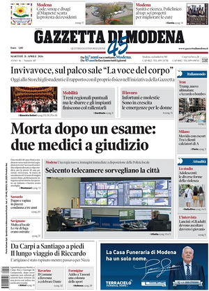 Prima pagina Gazzetta di Modena di oggi - Quotidiano regionale
