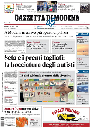Prima pagina Gazzetta di Modena di oggi - Quotidiano regionale