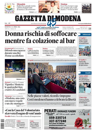Prima pagina Gazzetta di Modena di oggi - Quotidiano regionale