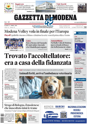 Prima pagina Gazzetta di Modena di oggi - Quotidiano regionale