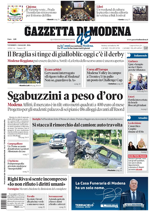 Prima pagina Gazzetta di Modena di oggi - Quotidiano regionale