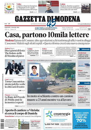 Prima pagina Gazzetta di Modena di oggi - Quotidiano regionale