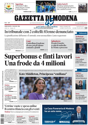 Prima pagina Gazzetta di Modena di oggi - Quotidiano regionale