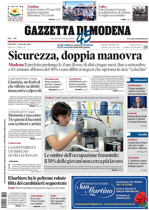Prima pagina Gazzetta di Modena di oggi - Quotidiano regionale