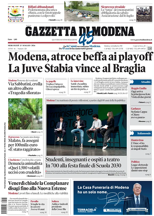 Prima pagina Gazzetta di Modena di oggi - Quotidiano regionale