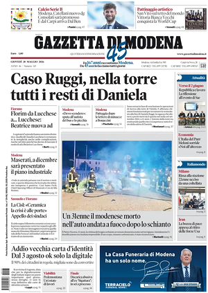 Prima pagina Gazzetta di Modena di oggi - Quotidiano regionale