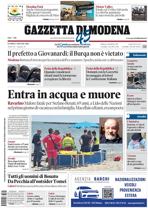 Prima pagina Gazzetta di Modena di oggi - Quotidiano regionale