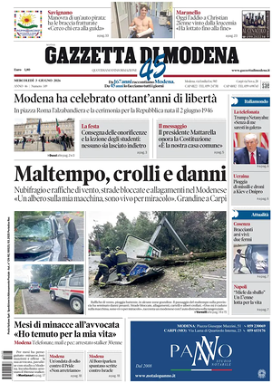 Prima pagina Gazzetta di Modena di oggi - Quotidiano regionale