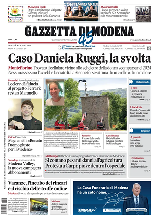 Prima pagina Gazzetta di Modena di oggi - Quotidiano regionale