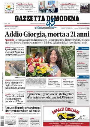 Prima pagina Gazzetta di Modena di oggi - Quotidiano regionale