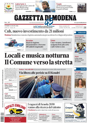 Prima pagina Gazzetta di Modena di oggi - Quotidiano regionale