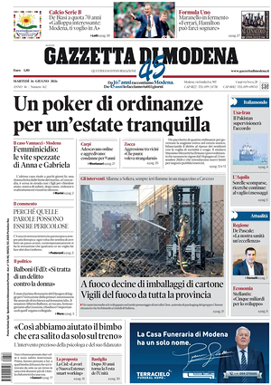 Prima pagina Gazzetta di Modena di oggi - Quotidiano regionale