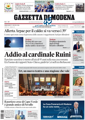 Prima pagina Gazzetta di Modena di oggi - Quotidiano regionale