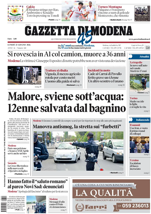 Prima pagina Gazzetta di Modena di oggi - Quotidiano regionale