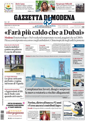 Prima pagina Gazzetta di Modena di oggi - Quotidiano regionale