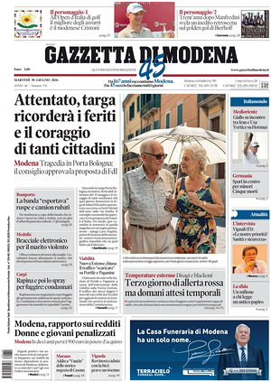 Prima pagina Gazzetta di Modena di oggi - Quotidiano regionale