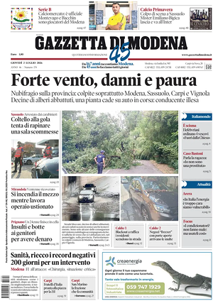 Prima pagina Gazzetta di Modena di oggi - Quotidiano regionale