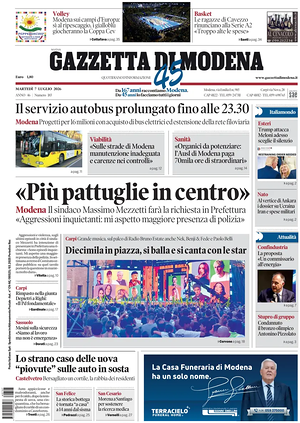 Prima pagina Gazzetta di Modena di oggi - Quotidiano regionale