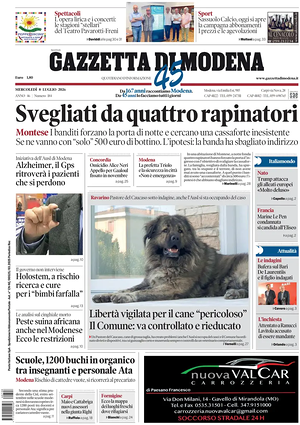 Prima pagina Gazzetta di Modena di oggi - Quotidiano regionale