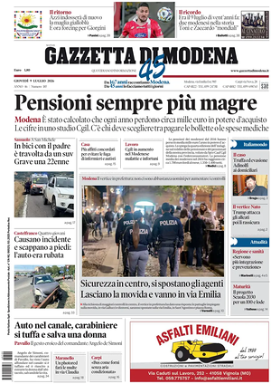 Prima pagina Gazzetta di Modena di oggi - Quotidiano regionale