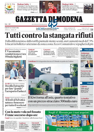 Prima pagina Gazzetta di Modena di oggi - Quotidiano regionale