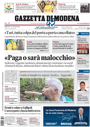 Prima pagina Gazzetta di Modena di oggi - Quotidiano regionale