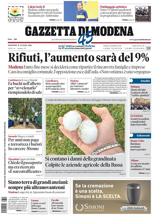 Prima pagina Gazzetta di Modena di oggi - Quotidiano regionale