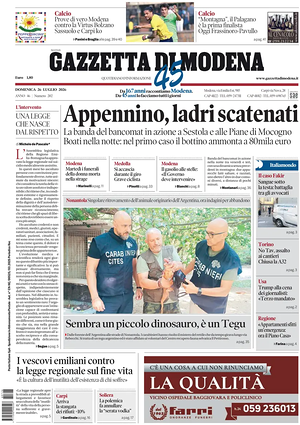 Prima pagina Gazzetta di Modena di oggi - Quotidiano regionale