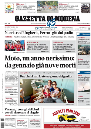 Prima pagina Gazzetta di Modena di oggi - Quotidiano regionale