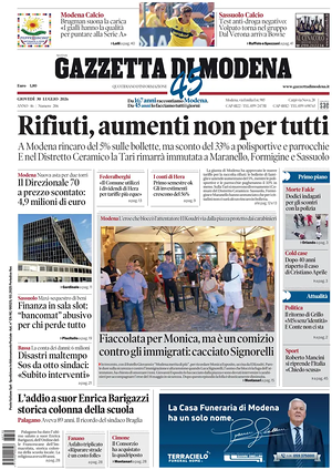 Prima pagina Gazzetta di Modena di oggi - Quotidiano regionale