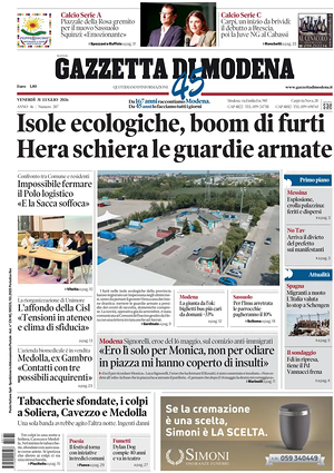 Prima pagina Gazzetta di Modena di oggi - Quotidiano regionale