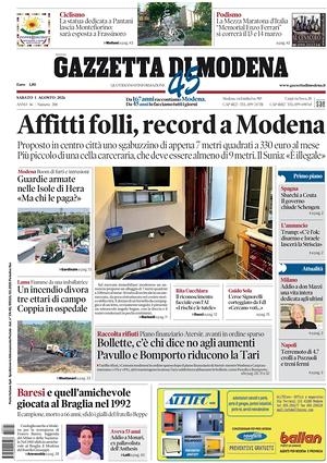 Prima pagina Gazzetta di Modena di oggi - Quotidiano regionale