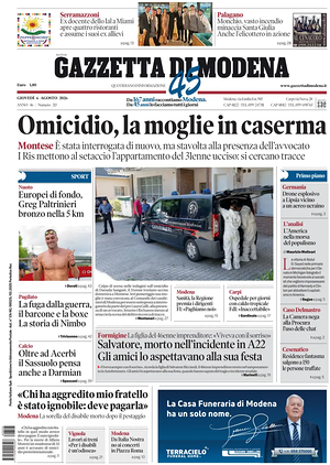 Prima pagina Gazzetta di Modena di oggi - Quotidiano regionale