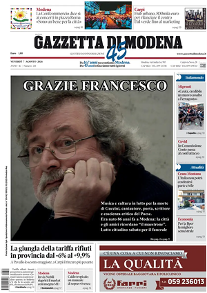 Prima pagina Gazzetta di Modena di oggi - Quotidiano regionale