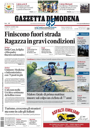 Prima pagina Gazzetta di Modena di oggi - Quotidiano regionale