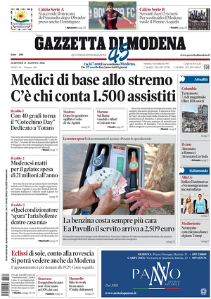 Prima pagina Gazzetta di Modena di oggi - Quotidiano regionale
